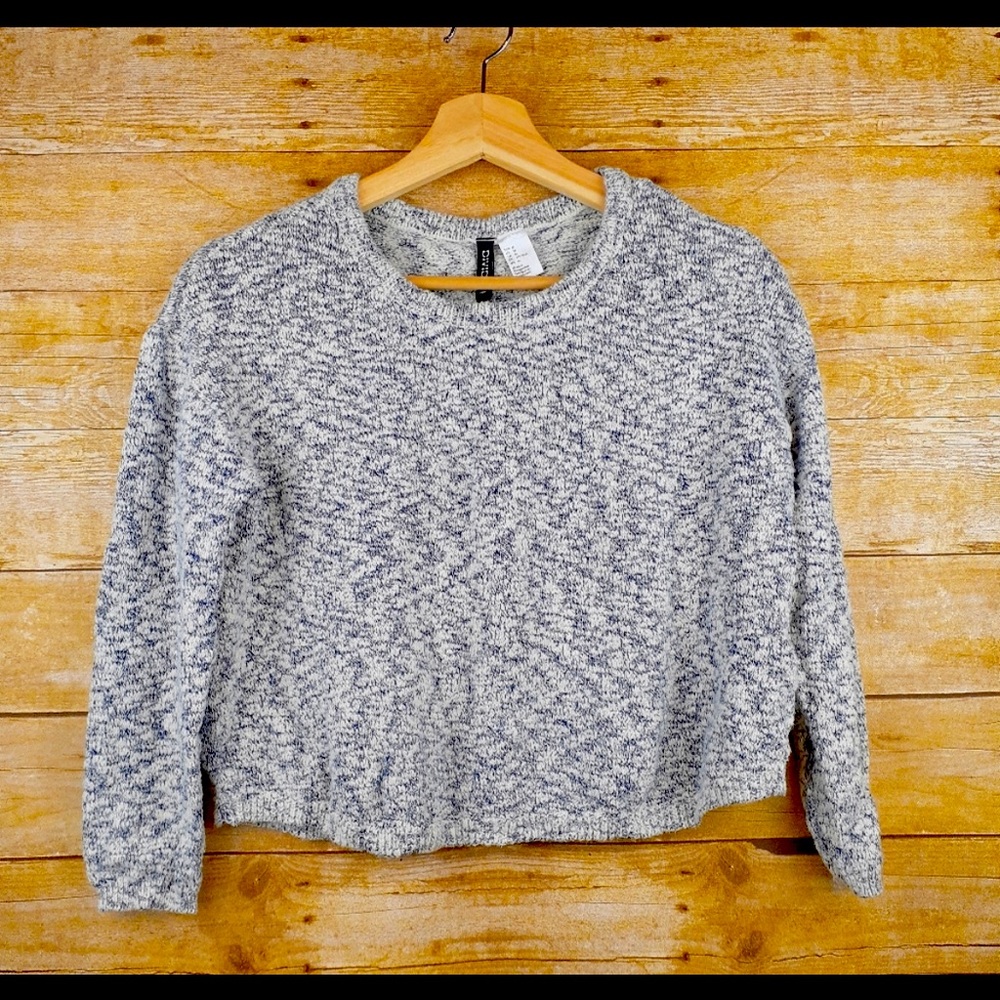 HM blue and white marled cropped sweater - XS